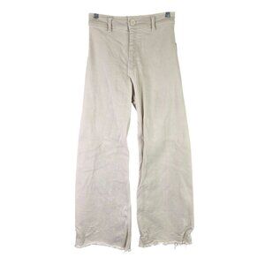 Womens Zara Beige Marine Straight High Rise Pants Frayed Hem Cotton Blend Size 4